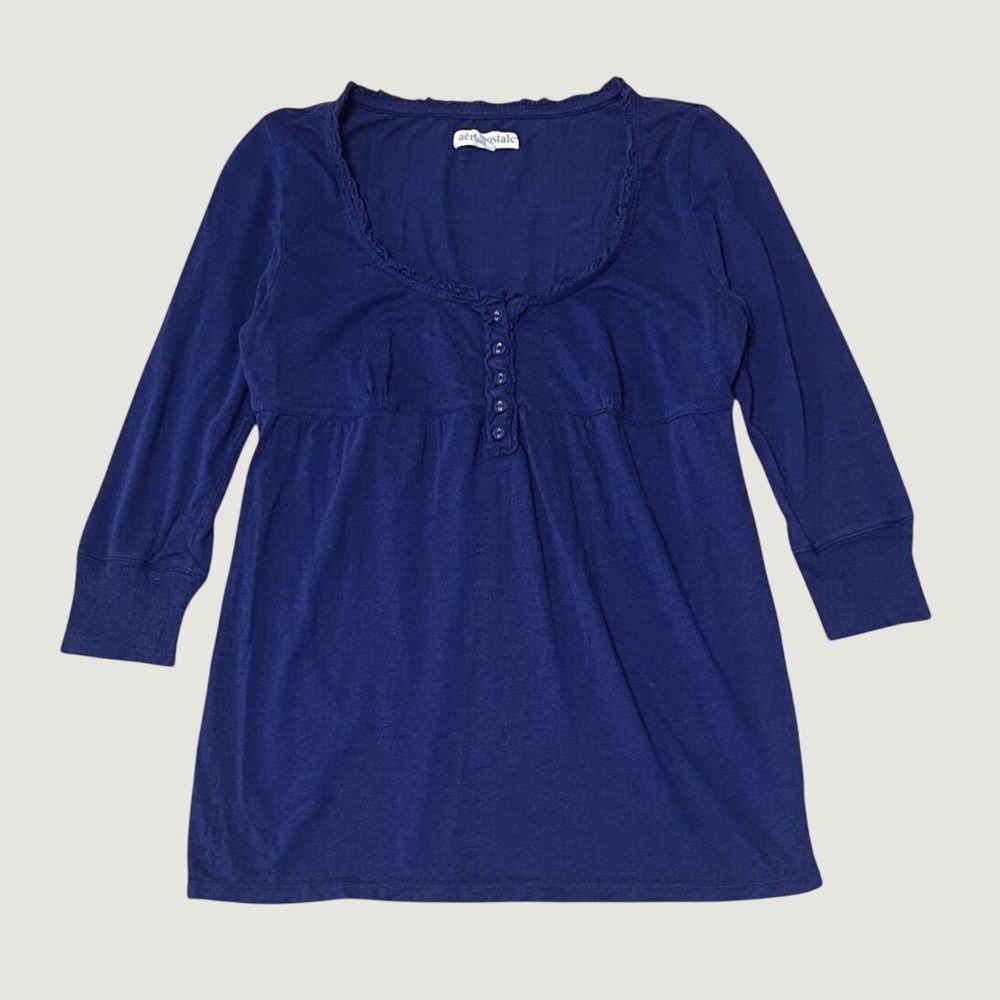 Y2K 2000s Babydoll Top Henley 3/4 Sleeve Aeropostale Large Elena Gilbert Bella